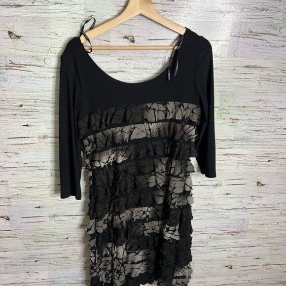 Frank Lyman Design Black and Gray Sheath Midi Dress ruffle tiered size 10 - Picture 5 of 5